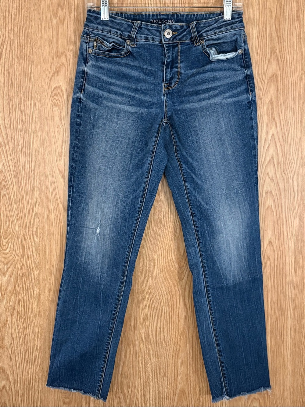 Maurices Blue Slim Straight Raw Hem Jeans